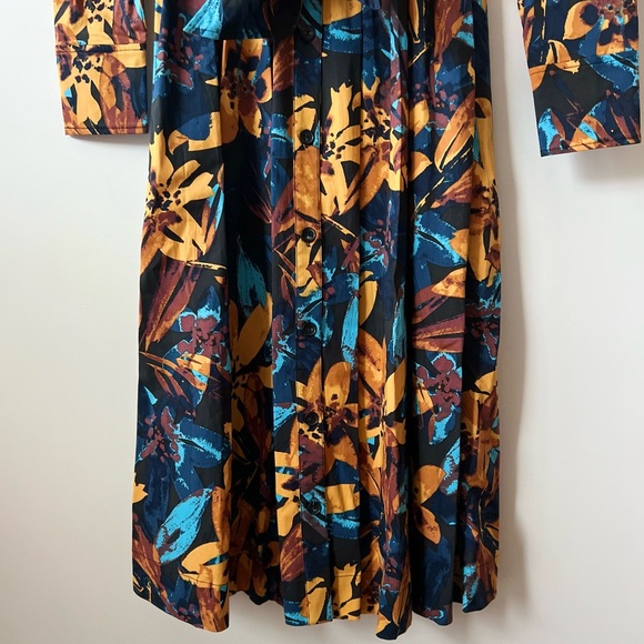Marissa Webb Blue/Yellow Floral Printed Midi Cotton Long Sleeve Shirtdre… - Picture 4 of 8